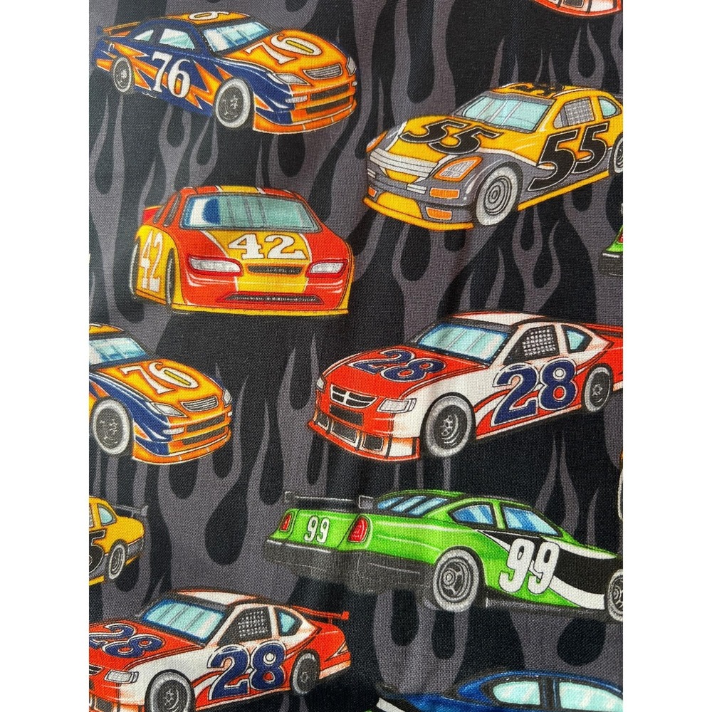 Fabric - OOP Robert Kaufman Hit the Gas Retro Muscle Race Sport Cars Flames BTY